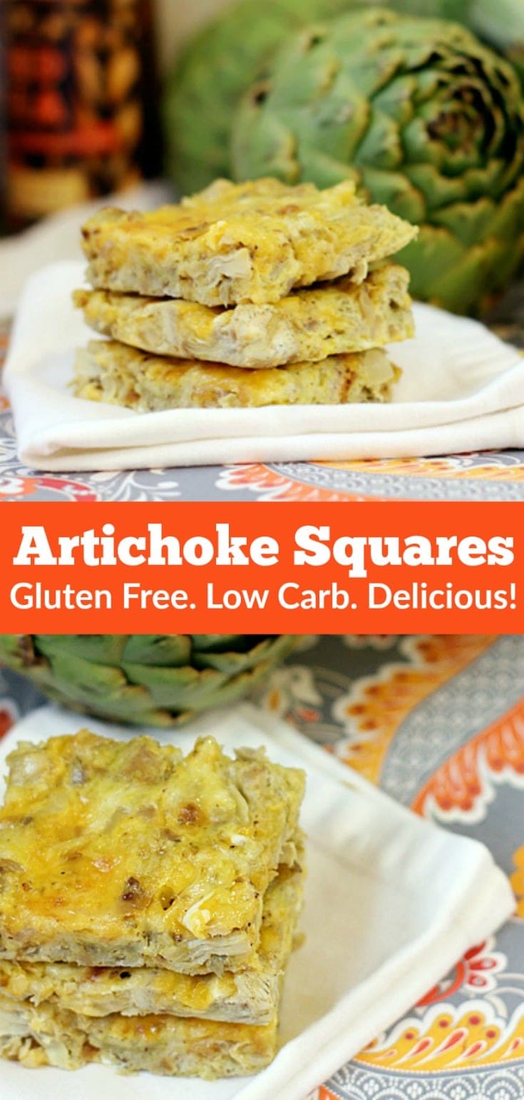 These cheesy artichoke squares are low carb, gluten free, and absolutely delicious! Serve them with a salad for lunch or dinner, or with fruit on the side for breakfast. They're also perfect to serve as an appetizer or snack-I promise you, everyone will devour them!