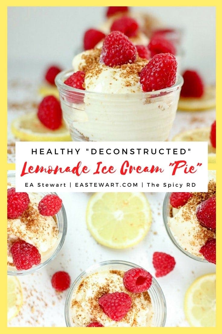You'll LOVE this LUSCIOUS frozen lemonade pie recipe (deconstructed) with fresh raspberries and gluten free ginger cookies crumbles. It's a healthy and delicious frozen summertime dessert, and easy to make! #lemonadepie #glutenfree #vegetarian #healthyrecipes #icecream