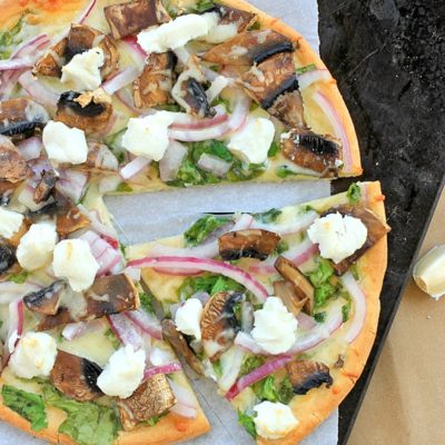 Quick and Easy Goat Cheese Pizza with Spinach, Mushrooms, and Onions on a Gluten Free Crust. | Healthy Vegetarian Recipe