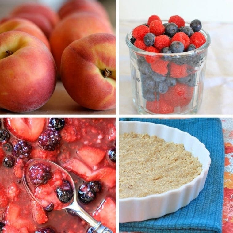 Fresh berries and summer sweet peaches are a match made in heaven! Try them together in this Gluten Free Peach Tart with Cream Cheese, Berry Sauce, and Cinnamon Almond Crust!