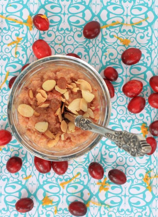 Low FODMAP Cranberry Orange Quinoa Pudding with Toasted Almonds