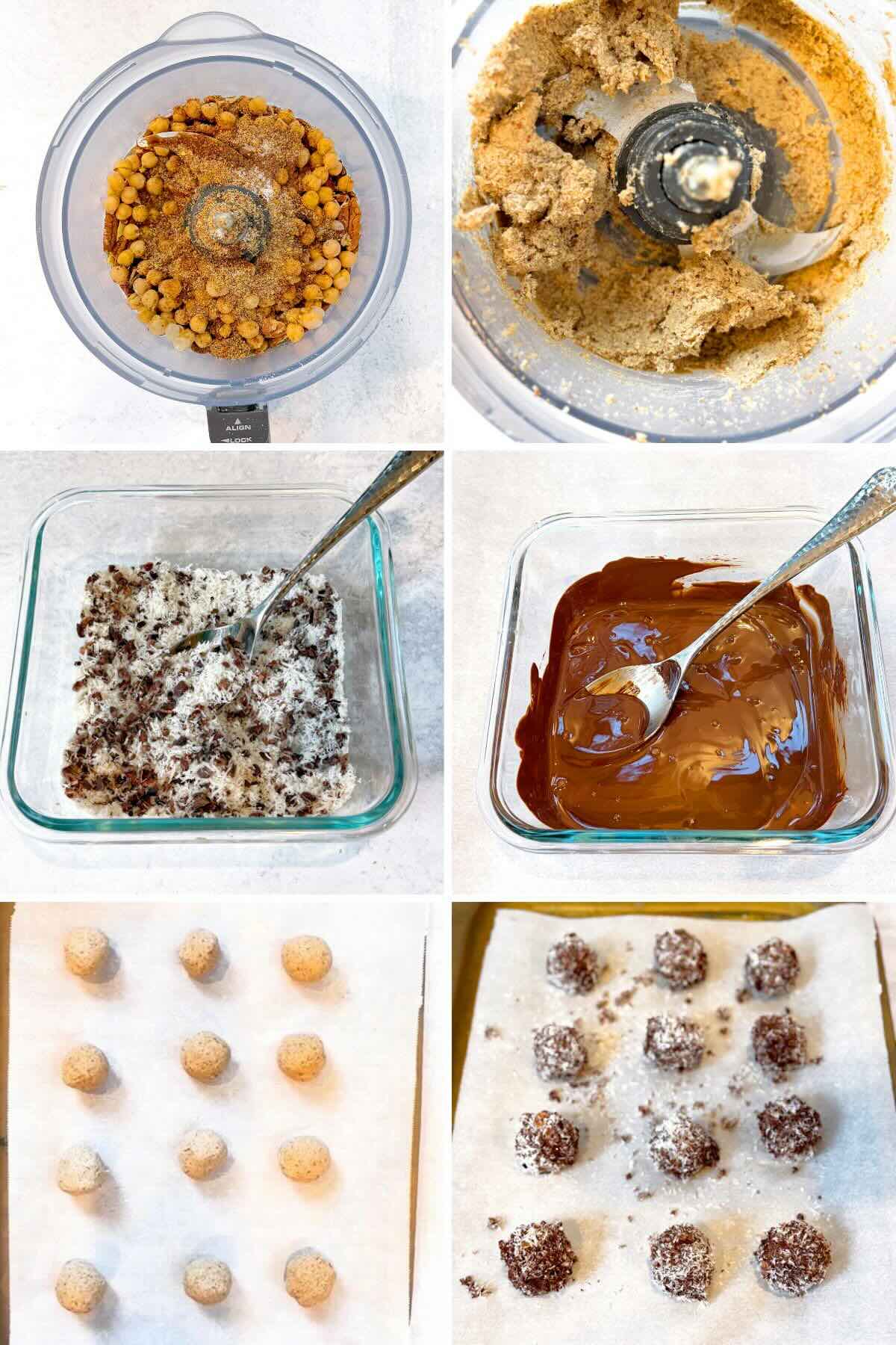 Step-by-step photos showing how to make chocolate energy balls.