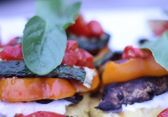 Grilled Polenta Veggie Stacks w/ Balsamic Cherry Tomatoes // The Spicy RD