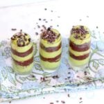 3 vegan pudding grasshopper pie shots lined up in a row.