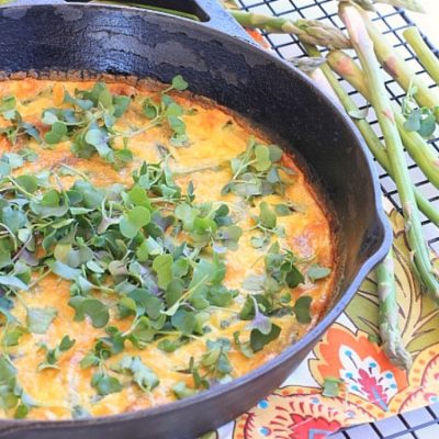 Dutch Baby Pancake with Monterey Jack, Asparagus, and Microgreens