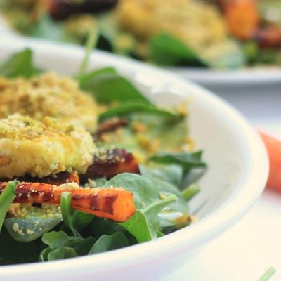 Roasted Carrot Salad w/ Pistachio Herbed Goat Cheese & Blood Orange Vinaigrette
