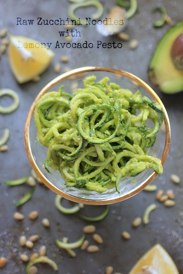 Healthy Cravings! Raw Zucchini Noodles w/ Lemony Avocado Pesto