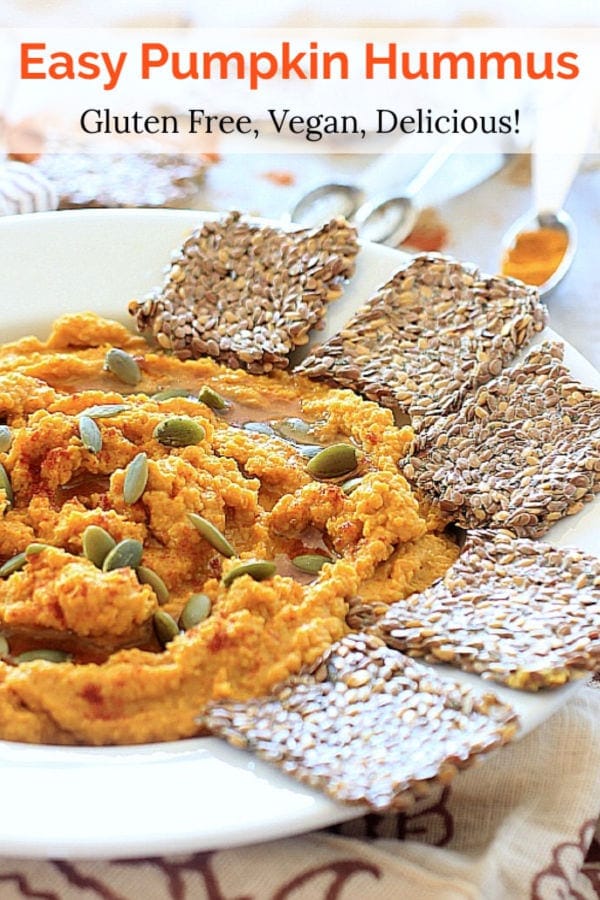You'll love this easy savory pumpkin hummus recipe with smoked paprika and other anti-inflammatory rich spices! Serve it with veggies gluten free crackers, or stuffed inside collard greens with avocado, veggies, and pumpkin seeds for a healthy vegan snack!
