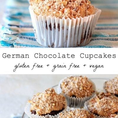Vegan German Chocolate Cupcakes w/ Raw Coconut Pecan Caramel Frosting | Recipe is also gluten free and grain free @thespicyrd www.eastewart.com