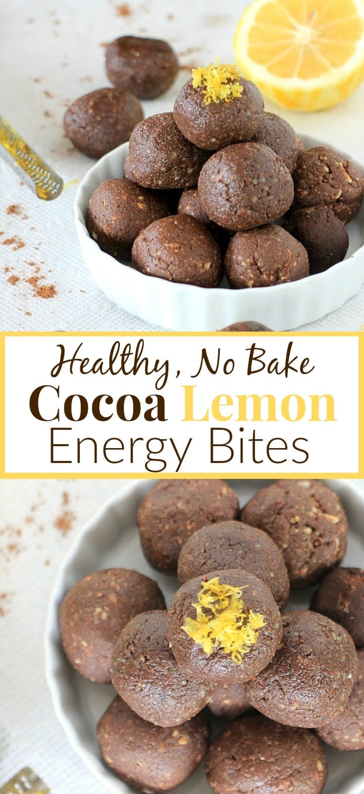 These cocoa lemon energy bites pair pure cocoa powder with fresh lemon zest and a handful of other