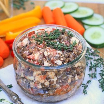Healthy, delicious, and made with only 3 ingredients, this Quick and Easy Lentil Feta Bruschetta is my "go-to" dish for holiday entertaining!