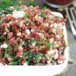 Fresh, fast, and delicious, this Red Jasmine Sprouted Rice Salad with Pomegranate, Feta, Pine Nuts, and Fresh Herbs, is a healthy side or main dish to enjoy over the holidays, and all year long!