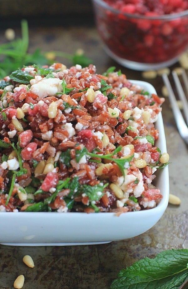 Red Jasmine Sprouted Rice Salad w/ Pomegranate, Feta, Pine Nuts