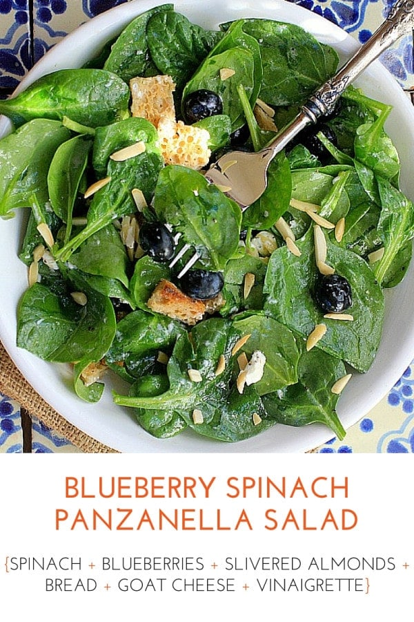 Quick and easy healthy lunch idea! Blueberry Spinach Panzanella Salad