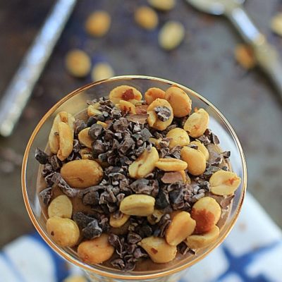 Power your day with this genius high protein breakfast idea ~ Peanut Butter Chocolate Breakfast Sundae ~ with a super healthy secret ingredient!