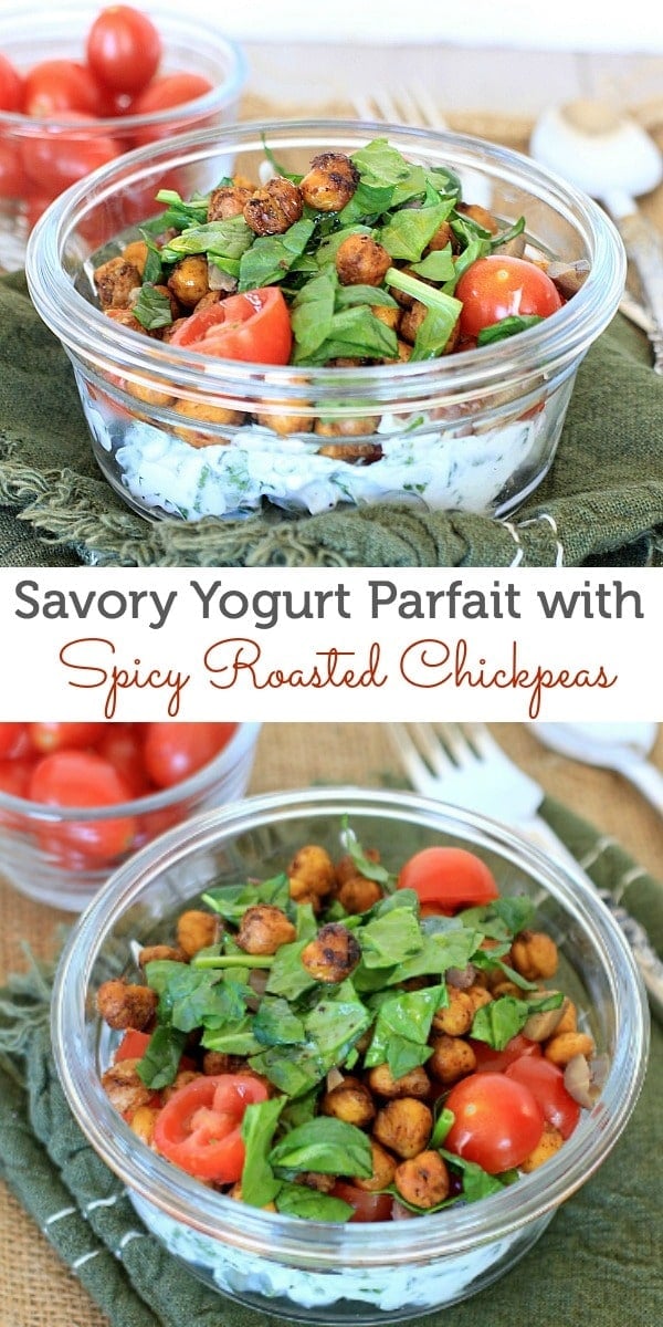 So easy, healthy, and delicious! Savory Yogurt Parfait with Spicy Roasted Chickpeas . Packed with protein and fiber, this recipe is super versatile and perfect for lunch , a healthy snack, or even a savory breakfast.