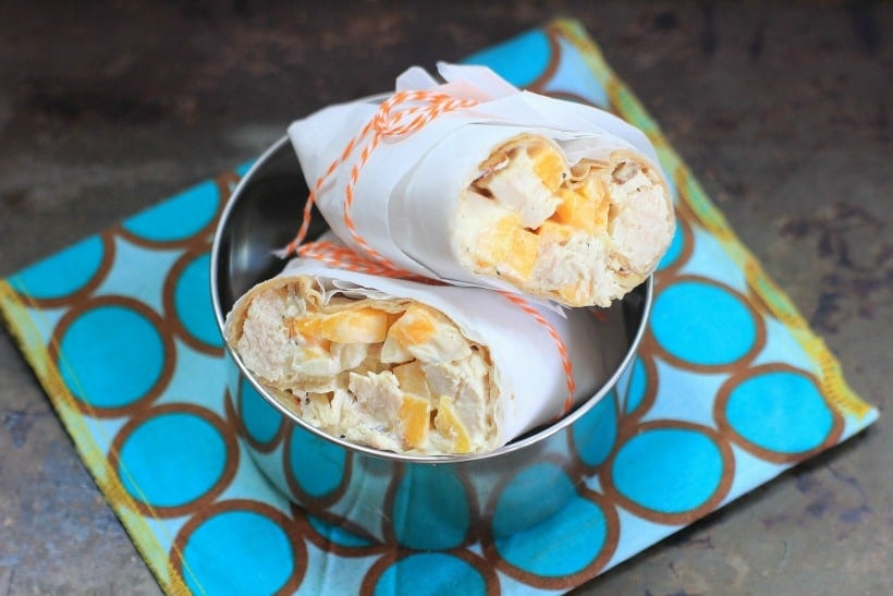 Teen and Tween approved brown bag school lunch! Mango Chicken Salad Wraps | Recipe by EA Stewart, The Spicy RD, at The Food Network's Healthy Eats Blog