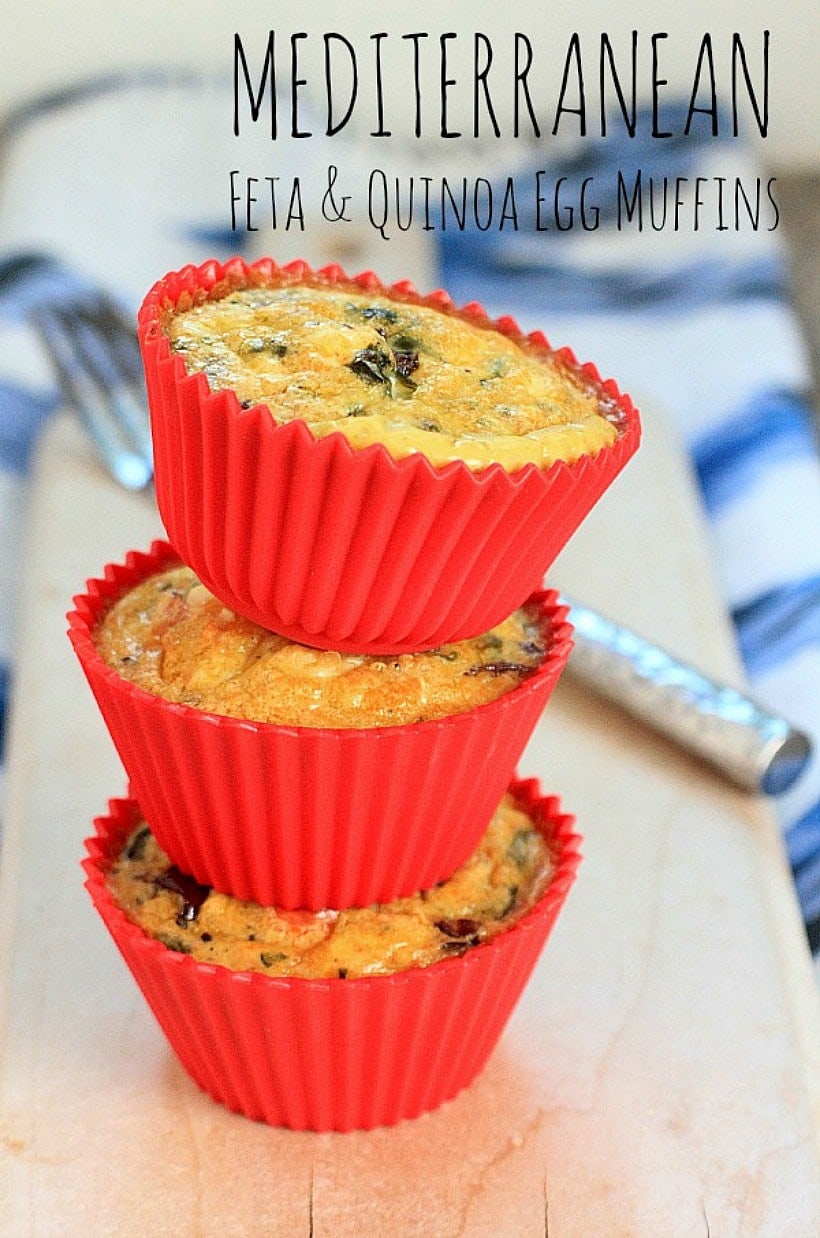Packed w/ protein & complex carbs, these Mediterranean Feta & Quinoa Egg Muffins are a healthy grab-and-go after-school snack that's teen and tween approved! | Recipe @thespicyrd www.eastewart.com