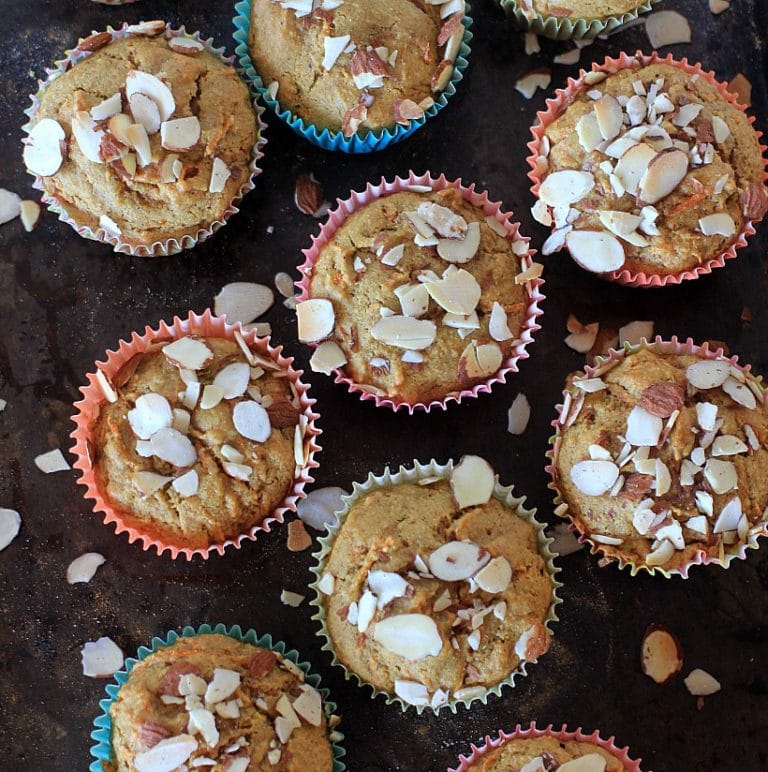 Super moist and delicious, these Gluten Free Carrot Cake Muffins featuring Simply Sesame Vanilla Almond Spread, are also dairy free, and low in added sugar~perfect for a healthy treat! #AD