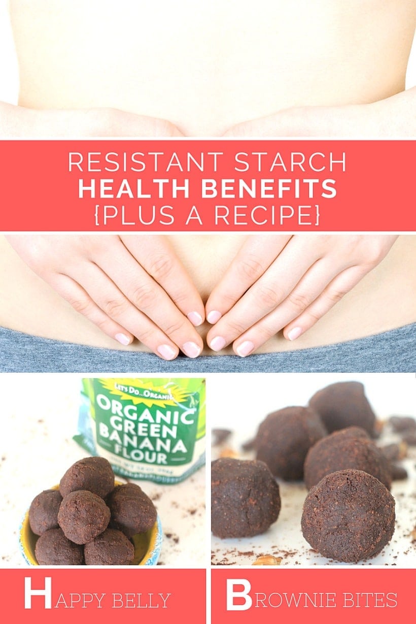 Resistant Starch is a superfood for a healthy gut microbiome. Learn all about the health benefits of resistant starch foods like these Happy Belly Brownie Bites made with Organic Green Banana Flour