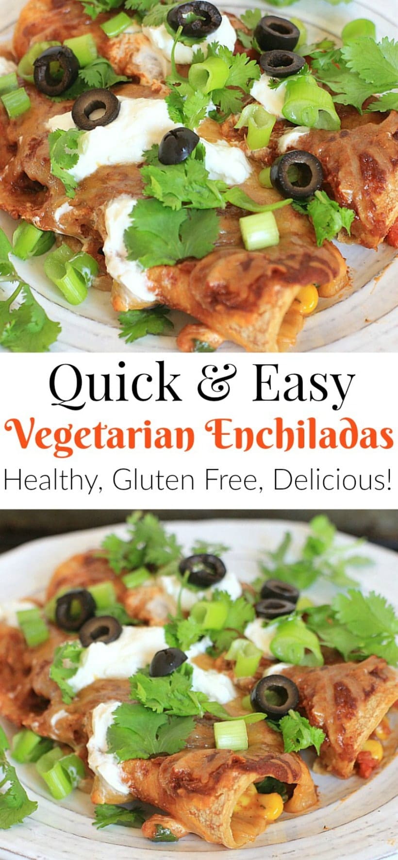Clean out your fridge to make these Easy Vegetarian Enchiladas for dinner on busy nights! The veggies and beans are full of fiber for a healthy, gluten free meal.