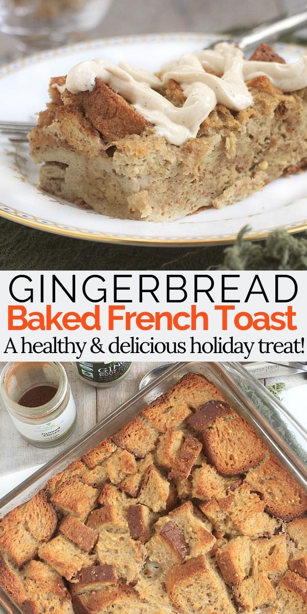 #AD So delicious! Baked French Toast with Gingerbread Cream Cheese Frosting. (Low FODMAP, Gluten Free) A healthy holiday breakfast! #GlutenFree #LowFODMAP #HolidayRecipes #Gingerbread #breakfastrecipes