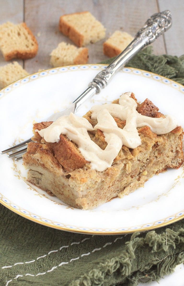 Gluten Free Baked French Toast with Gingerbread Cream Cheese Frosting