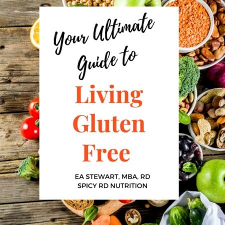 Picture of healthy food with text overlay: Your Ultimate Guide to Living Gluten Free