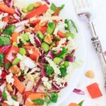 Square photo of Asian Chopped Salad on a white plate.