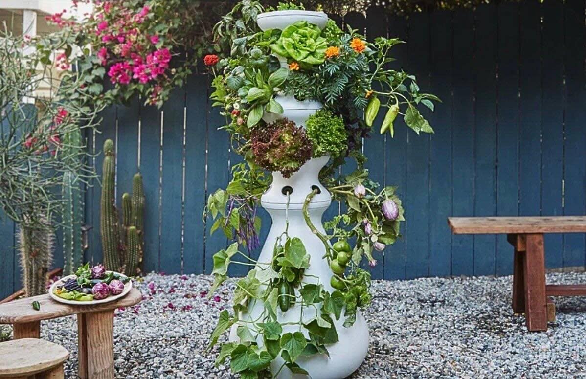 Lettuce Grow Vertical Garden filled with vegetables and flowers.